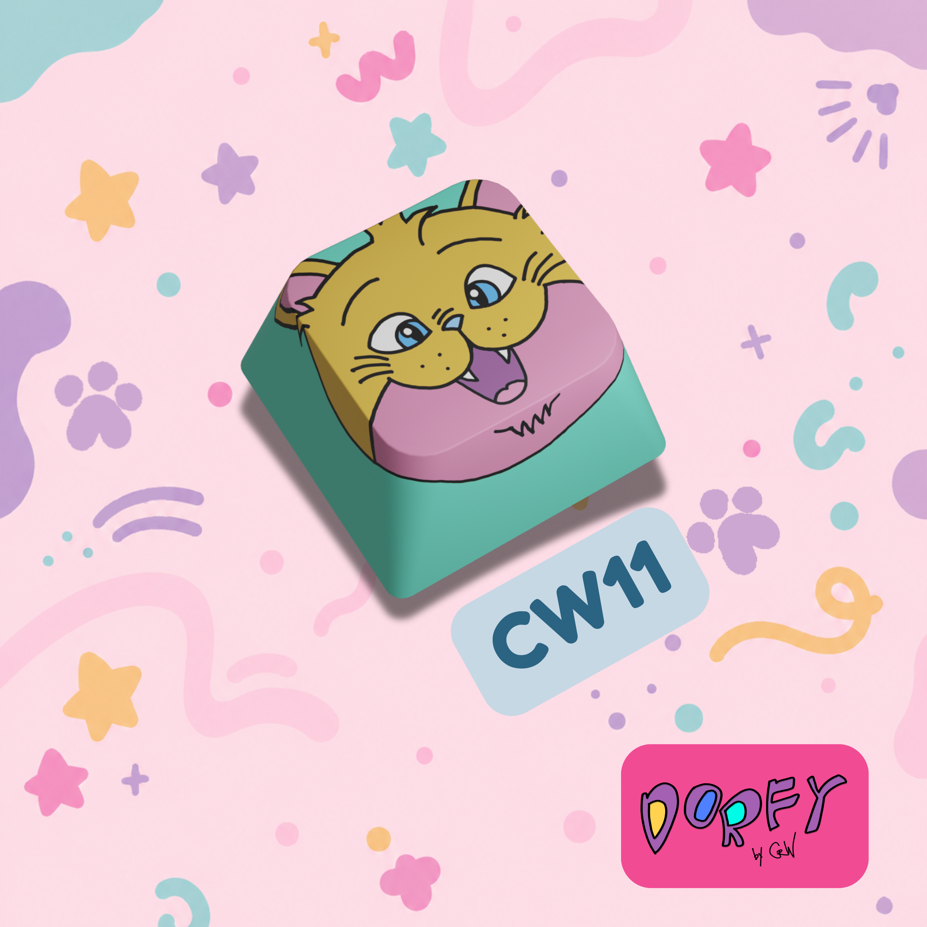 Cat Face 3 (Green) - Keycap